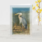 Geboortedag, 90ste, Great Blue Heron Bird Card Kaart (Gele Bloem)