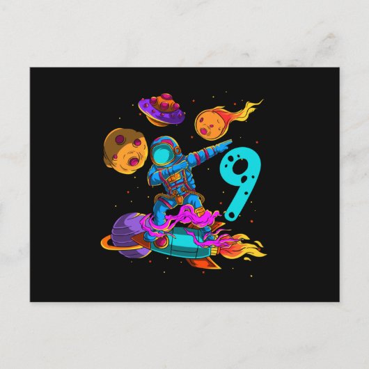 Geboortedag Astronaut in ruimte 9e verjaardag Feestdagenkaart (Voorkant)