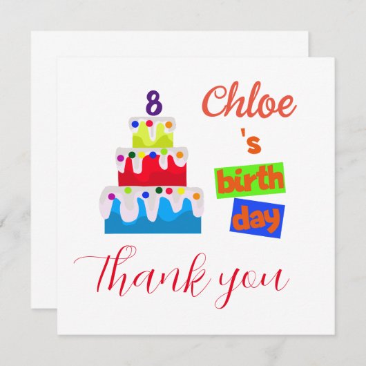 Geboortedag dank je kaart met naam en leeftijd (Voorkant / Achterkant)