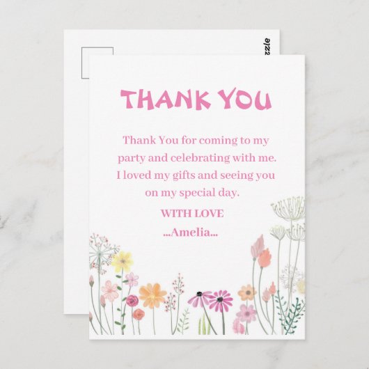 Geboortedag Dank je wel Briefkaart (Voorkant / Achterkant)