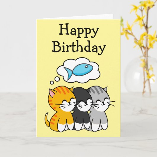 Geboortedag drie Kitten Kaart (Gele Bloem)