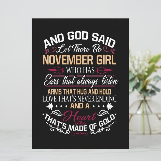 Geboortedag | En God zei dat er november een meisj Aankondiging (Staand voorkant)