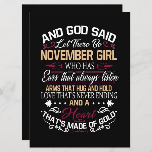 Geboortedag | En God zei dat er november een meisj Aankondiging (Voorkant / Achterkant)