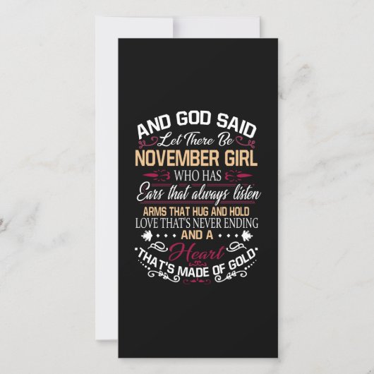 Geboortedag | En God zei dat er november een meisj Bedankkaart (Voorkant)
