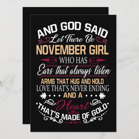 Geboortedag | En God zei dat er november een meisj Feestdagenkaart (Voorkant / Achterkant)