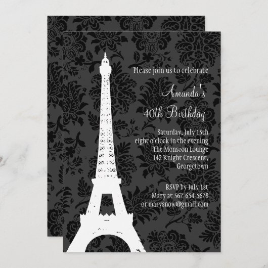 Geboortedag in Parijs (zwart) Kaart (Voorkant / Achterkant)