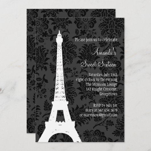 Geboortedag in Parijs (zwart) Kaart (Voorkant / Achterkant)