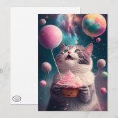 Geboortedag: Kat in ruimte, vlak Wenskaart Bedankkaart (Voorkant / Achterkant)