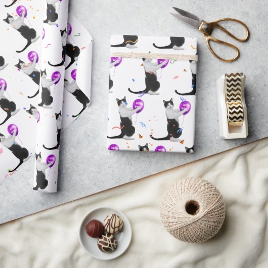 Geboortedag Kat met ballon en Confetti Cadeaupapier (Crafts)