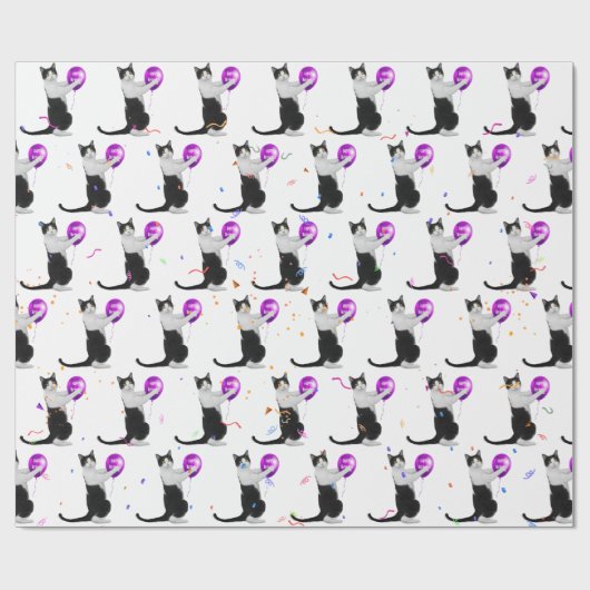 Geboortedag Kat met ballon en Confetti Cadeaupapier (Vlak)