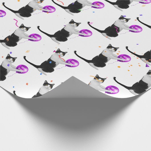 Geboortedag Kat met ballon en Confetti Cadeaupapier (Hoek)