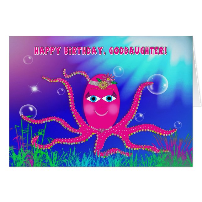 Geboortedag, kleindochter, Humouro, Sassy Octopus (Voorkant Horizontaal)