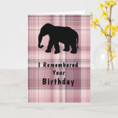 Geboortedag met olifant en roze speldenstang kaart (Gele Bloem)