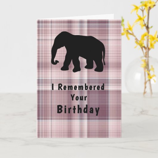 Geboortedag met olifant en roze speldenstang kaart (Gele Bloem)