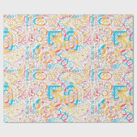 Geboortedag nummer Word Cloud 50 B ID270 Cadeaupapier (Vlak)