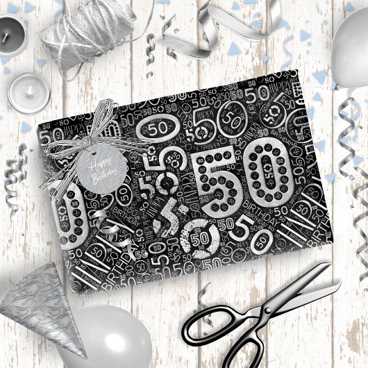 Geboortedag nummer Word Cloud 50 D ID270 Cadeaupapier