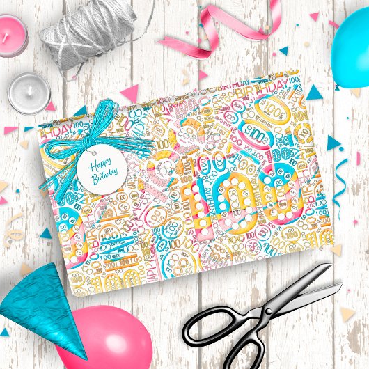 Geboortedag nummer Word Cloud One Hundred B ID270 Cadeaupapier