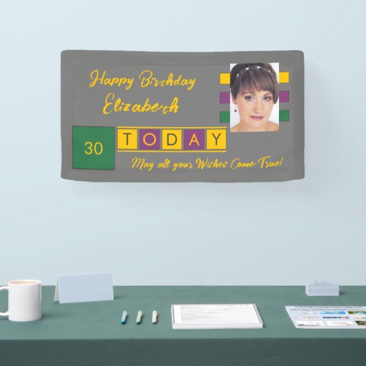 Geboortedag om het even welke leeftijd voeg fotona spandoek (Beurs)