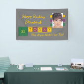 Geboortedag om het even welke leeftijd voeg fotona spandoek (Beurs)