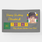 Geboortedag om het even welke leeftijd voeg fotona spandoek (Horizontaal)