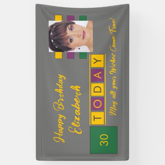 Geboortedag om het even welke leeftijd voeg fotona spandoek (Verticaal)