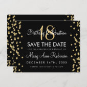 Geboortedag Opslagdatum Gold Glitter Confetti Blac Save The Date (Voorkant / Achterkant)