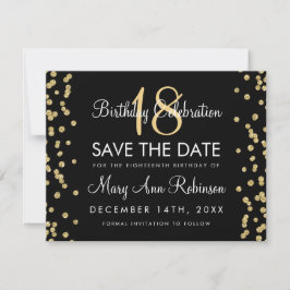 Geboortedag Opslagdatum Gold Glitter Confetti Blac Save The Date