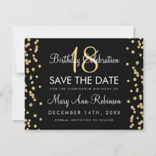 Geboortedag Opslagdatum Gold Glitter Confetti Blac Save The Date