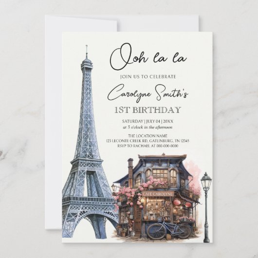 Geboortedag: Parisian Cafe Tea Kaart (Voorkant)