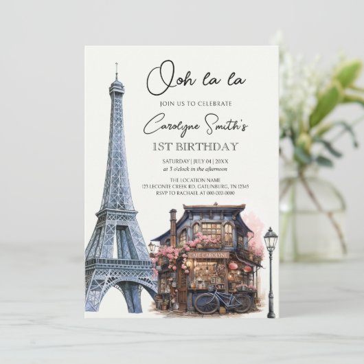 Geboortedag: Parisian Cafe Tea Kaart (Staand voorkant)