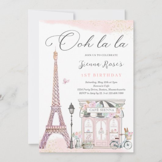 Geboortedag: Parisian Cafe Tea Kaart (Voorkant)