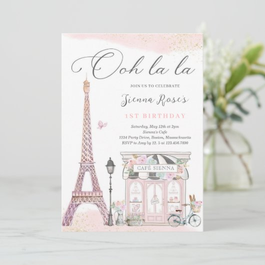 Geboortedag: Parisian Cafe Tea Kaart (Staand voorkant)