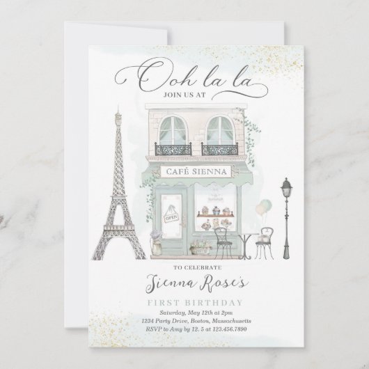 Geboortedag: Parisian Cafe Tea Kaart (Voorkant)