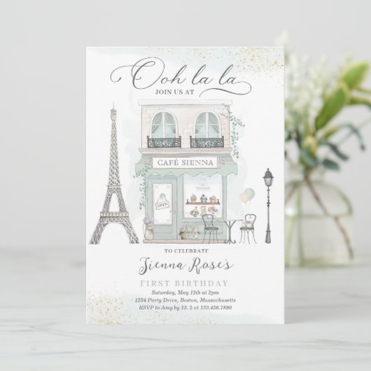 Geboortedag: Parisian Cafe Tea Kaart (Staand voorkant)