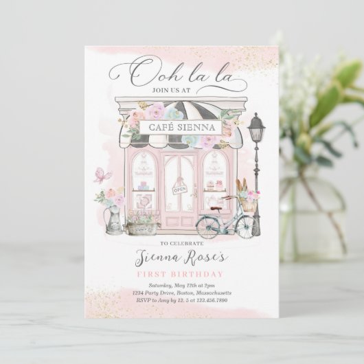 Geboortedag: Parisian Cafe Tea Kaart (Staand voorkant)