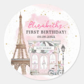 Geboortedag: Parisian Cafe Tea Ronde Sticker (Voorkant)