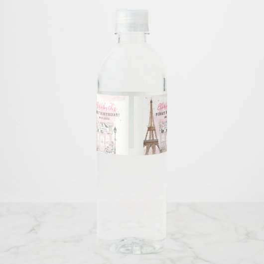 Geboortedag: Parisian Cafe Tea Waterfles Etiket (Achterkant)