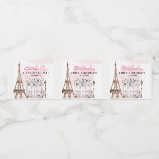 Geboortedag: Parisian Cafe Tea Waterfles Etiket (Enkel label)