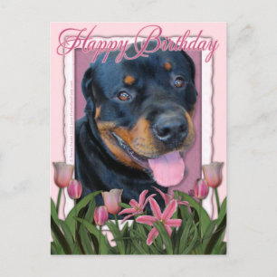 Geboortedag - Roze Tulips - Rottweiler - Harley Briefkaart