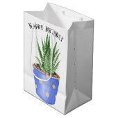 Geboortedag Succulent in poka Dot Pot Medium Cadeauzakje (Voorkant Gekanteld)