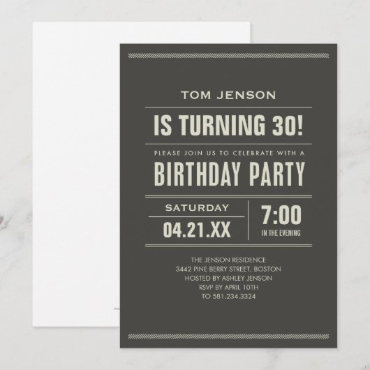 Geboortedag Uitnodigingen voor volwassenen (Voorkant / Achterkant)