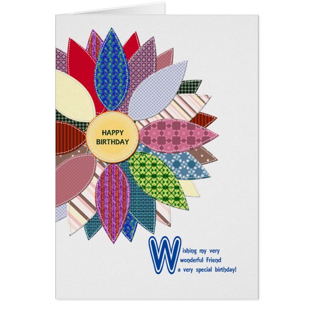 Geboortedag voor vriend, gestikte bloem (Voorkant)