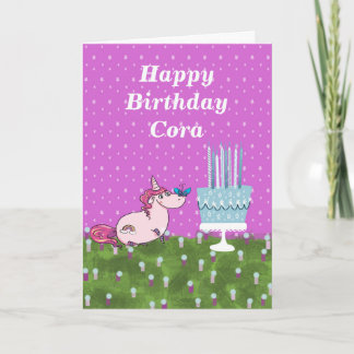 Geboortedag voor Vrouw kind met Cake & Unicorn Kaart