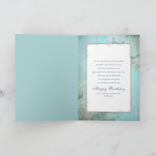 Geboortedag, Vriendin, Elegant Land Floral Aqua Kaart (Binnen)
