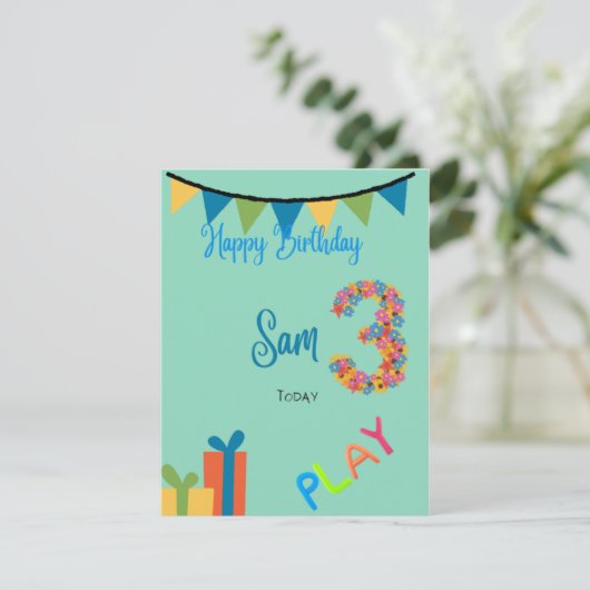 Geboortedatum: 3 jaar kaart (Staand voorkant)