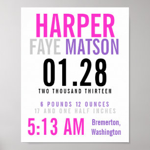 Geboortedatum: aanpasbaar poster