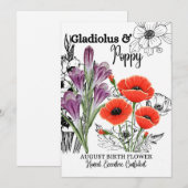 Geboortedatum, augustus, Gladiolus, Poppy, Birthda Feestdagenkaart (Voorkant / Achterkant)