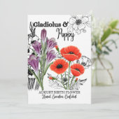 Geboortedatum, augustus, Gladiolus, Poppy, Birthda Feestdagenkaart (Staand voorkant)