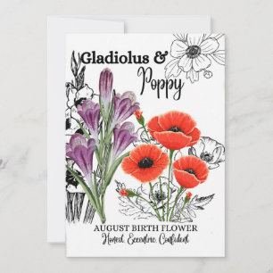 Geboortedatum, augustus, Gladiolus, Poppy, Birthda Feestdagenkaart
