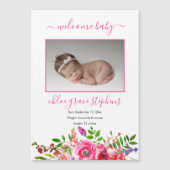 Geboortedatum: Boho Pink Floral Baby Girl (Voorkant)